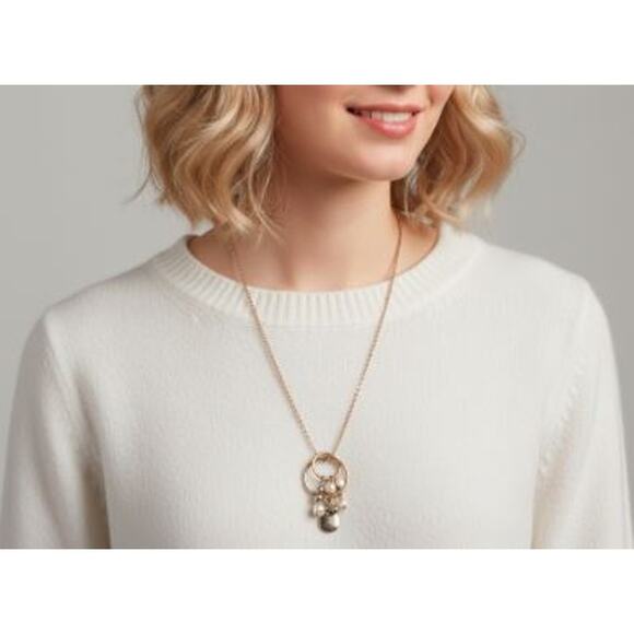 Ann Taylor LOFT Women's Antique Gold Interlocking Ring Bead Disc Necklace NWT 34 - Picture 2 of 8